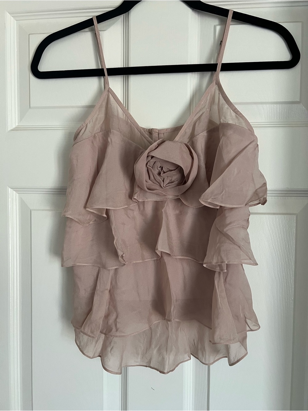 Rebecca Taylor Women’s Silk Dusty Rose Ruffle Camisole with Floral Accent Sz 0